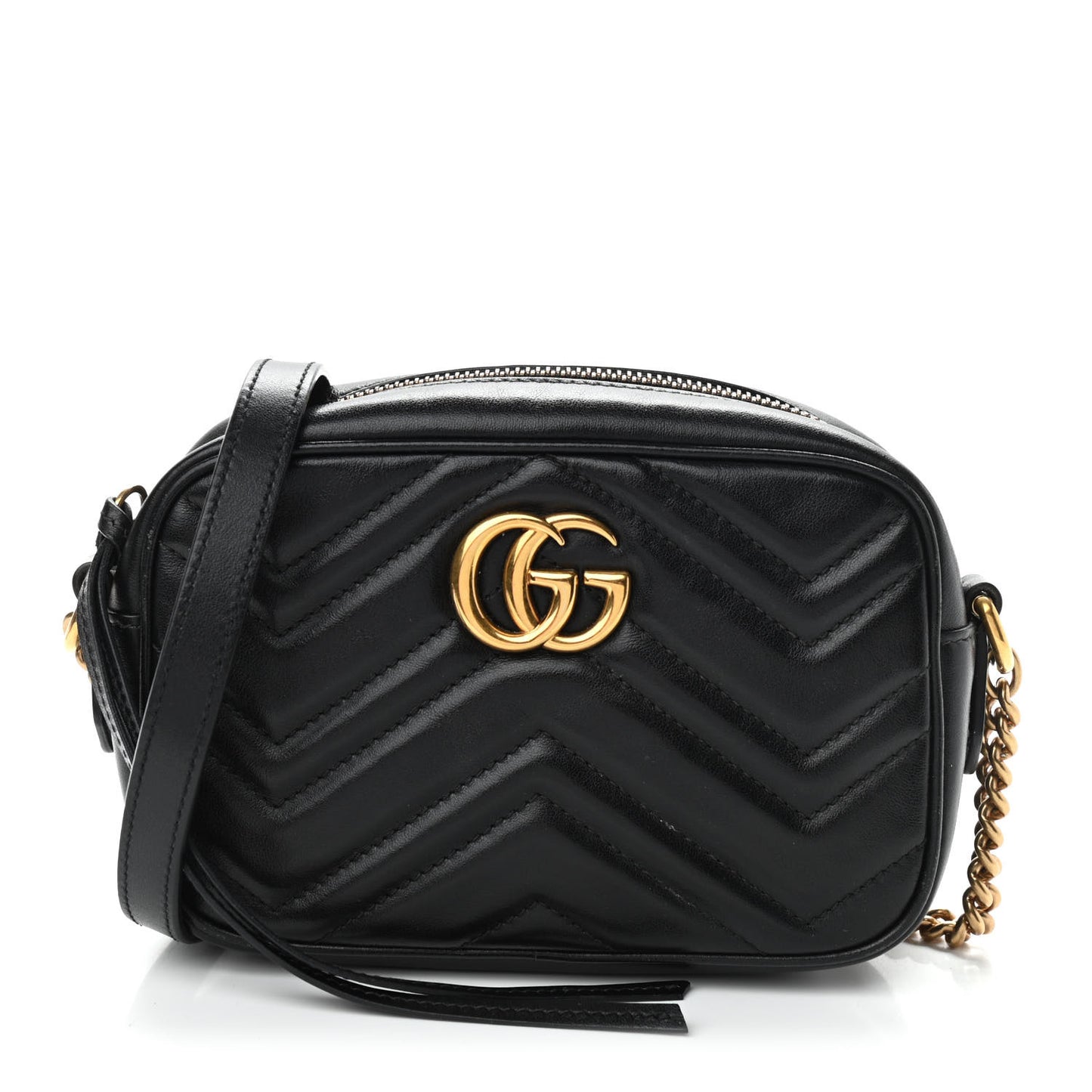 Calfskin Matelasse Mini GG Marmont Chain Shoulder Bag Black