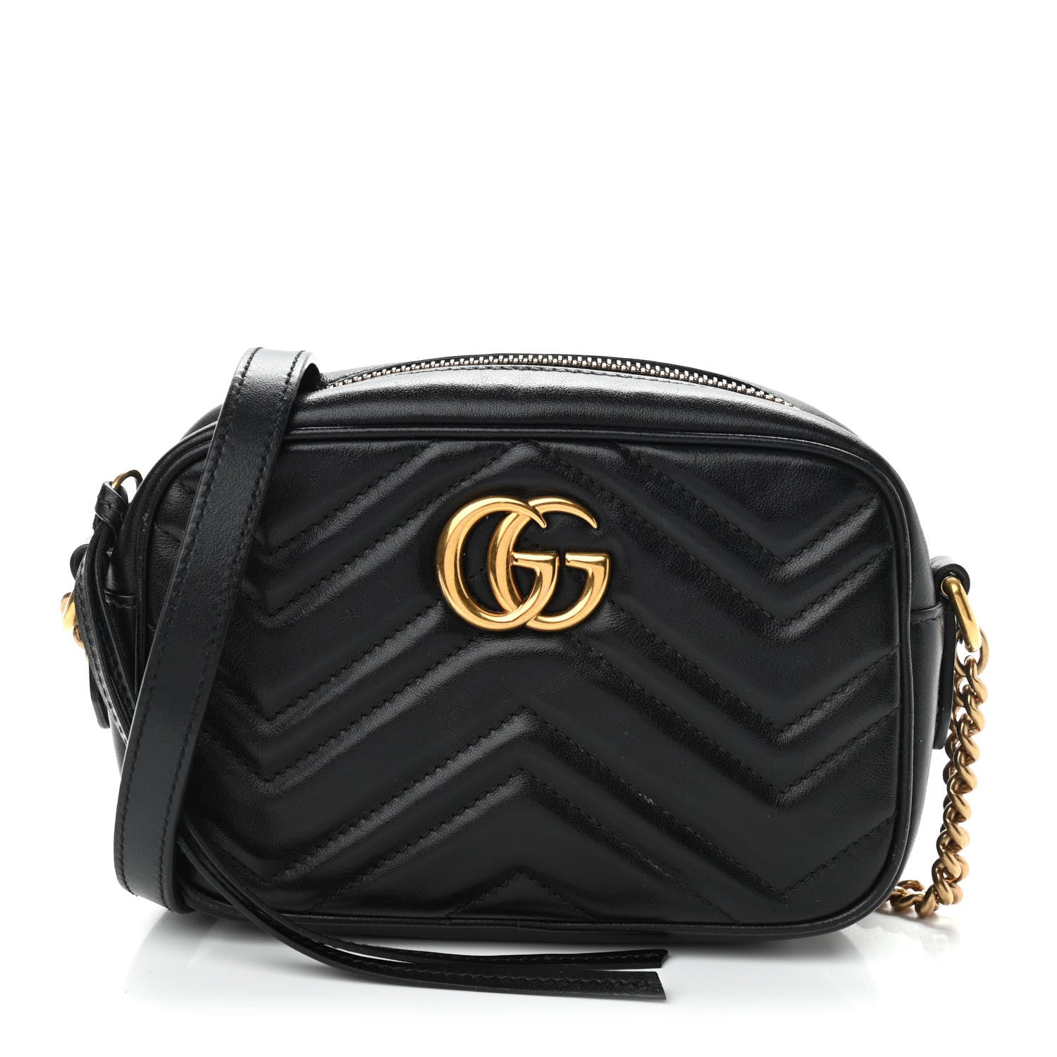 Gucci Calfskin Matelasse Mini GG Marmont Chain Shoulder Bag Black 1 of 11