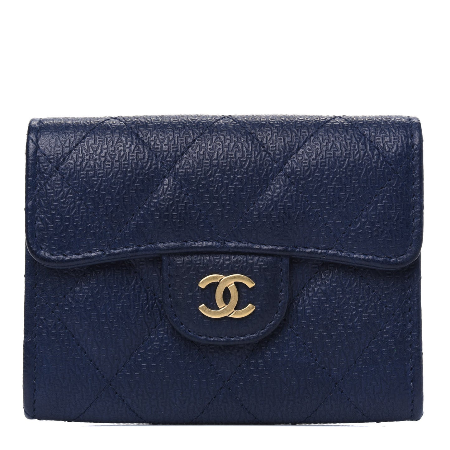Letter Calfskin Embossed Quilted Card Holder Dark Blue