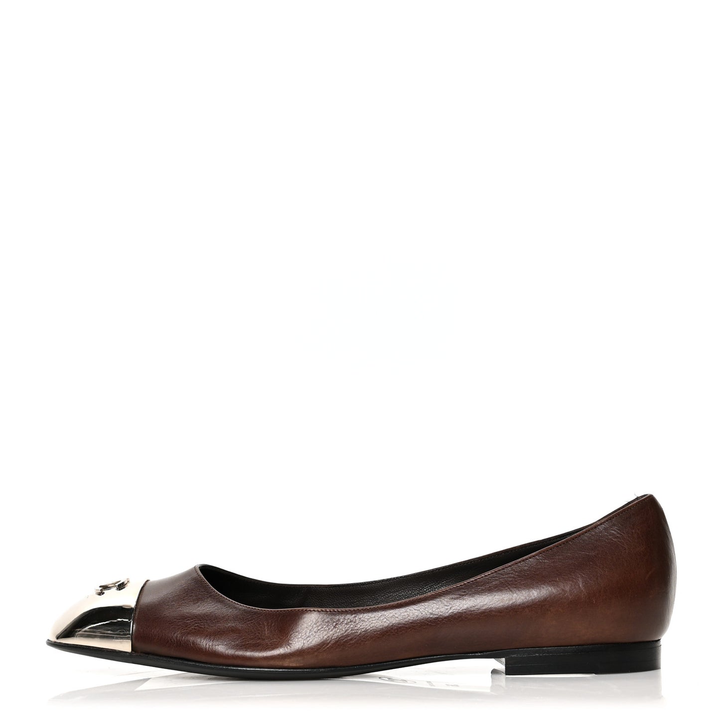 Calfskin Metal Cap Toe CC Ballerina Flats 36 Brown Gold
