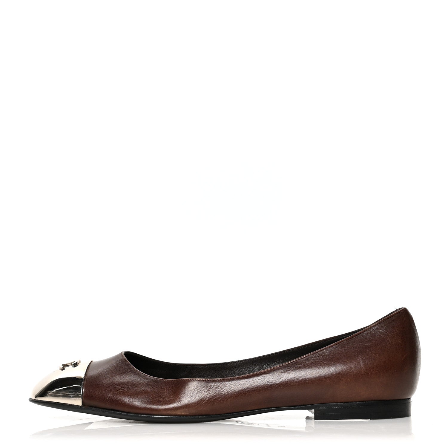 Chanel Calfskin Metal Cap Toe CC Ballerina Flats 36 Brown Gold 1 of 10