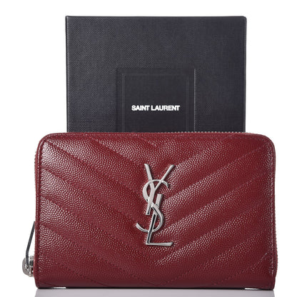Saint Laurent Grain De Poudre Matelasse Chevron Monogram Zip Around Wallet Palissandre 8 of 8