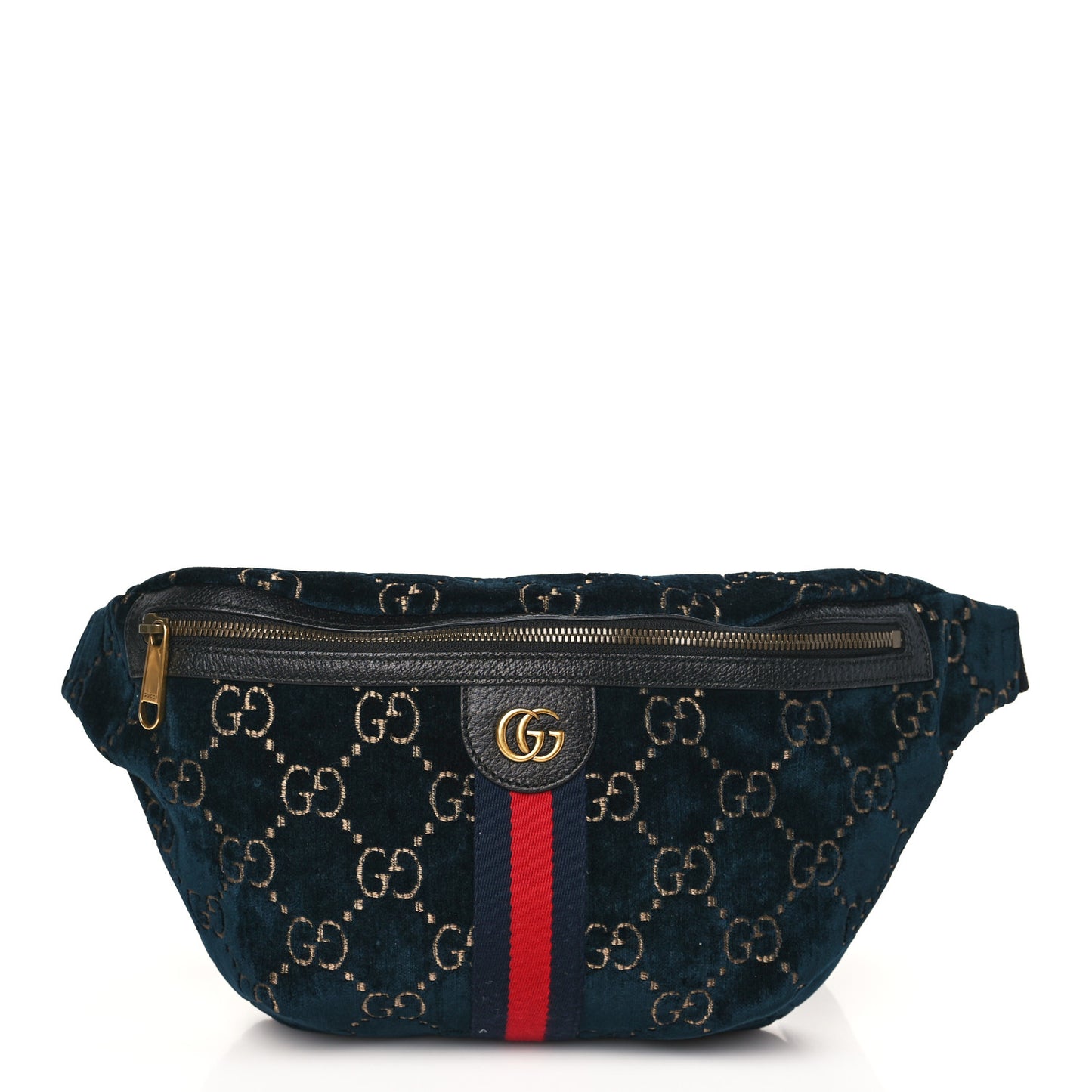 Velvet GG Monogram Web Belt Bag Blue Beige