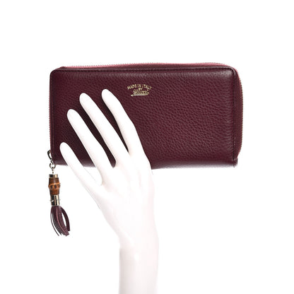 Gucci Pebbled Calfskin Bamboo Tassel Zip Around Wallet Burgundy 2 of 8