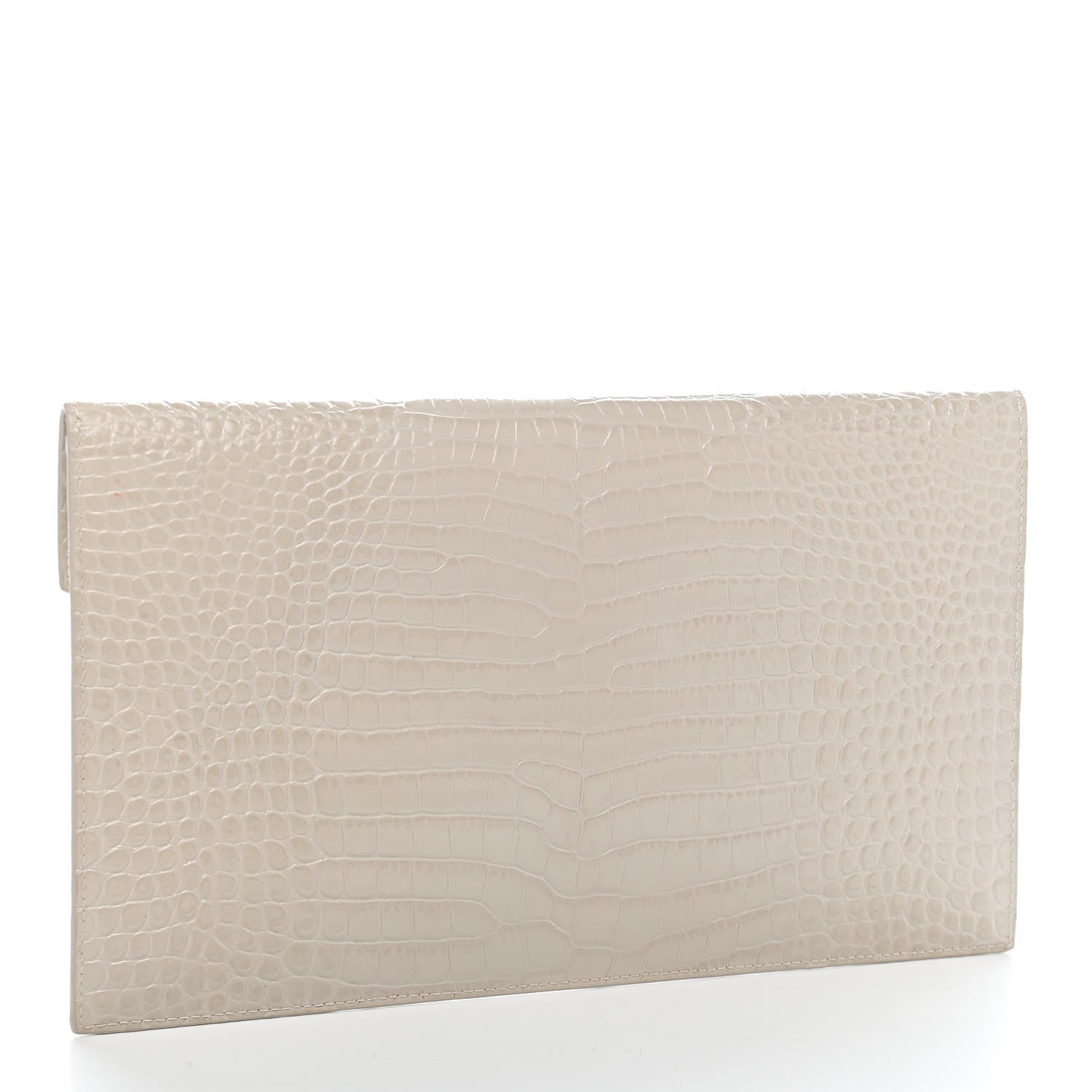 Saint Laurent Calfskin Crocodile Embossed Uptown Monogram Pouch Crema Soft 3 of 9