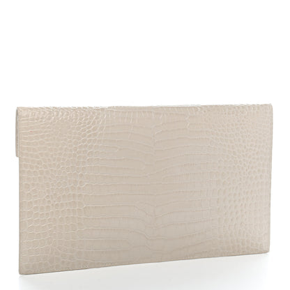 Saint Laurent Calfskin Crocodile Embossed Uptown Monogram Pouch Crema Soft 3 of 9