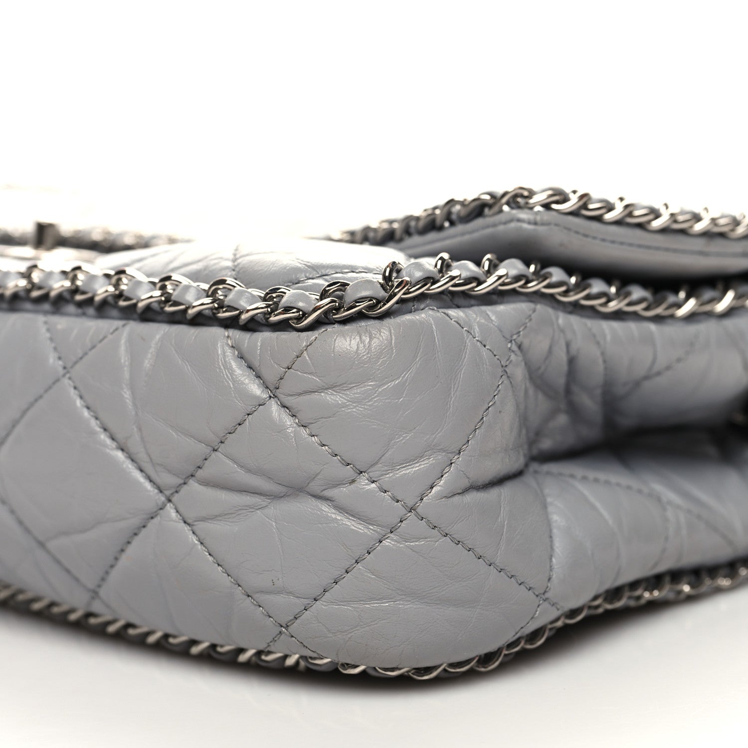 Chanel Crumpled Calfskin Large Chain All Over Flap Grey 10 of 13