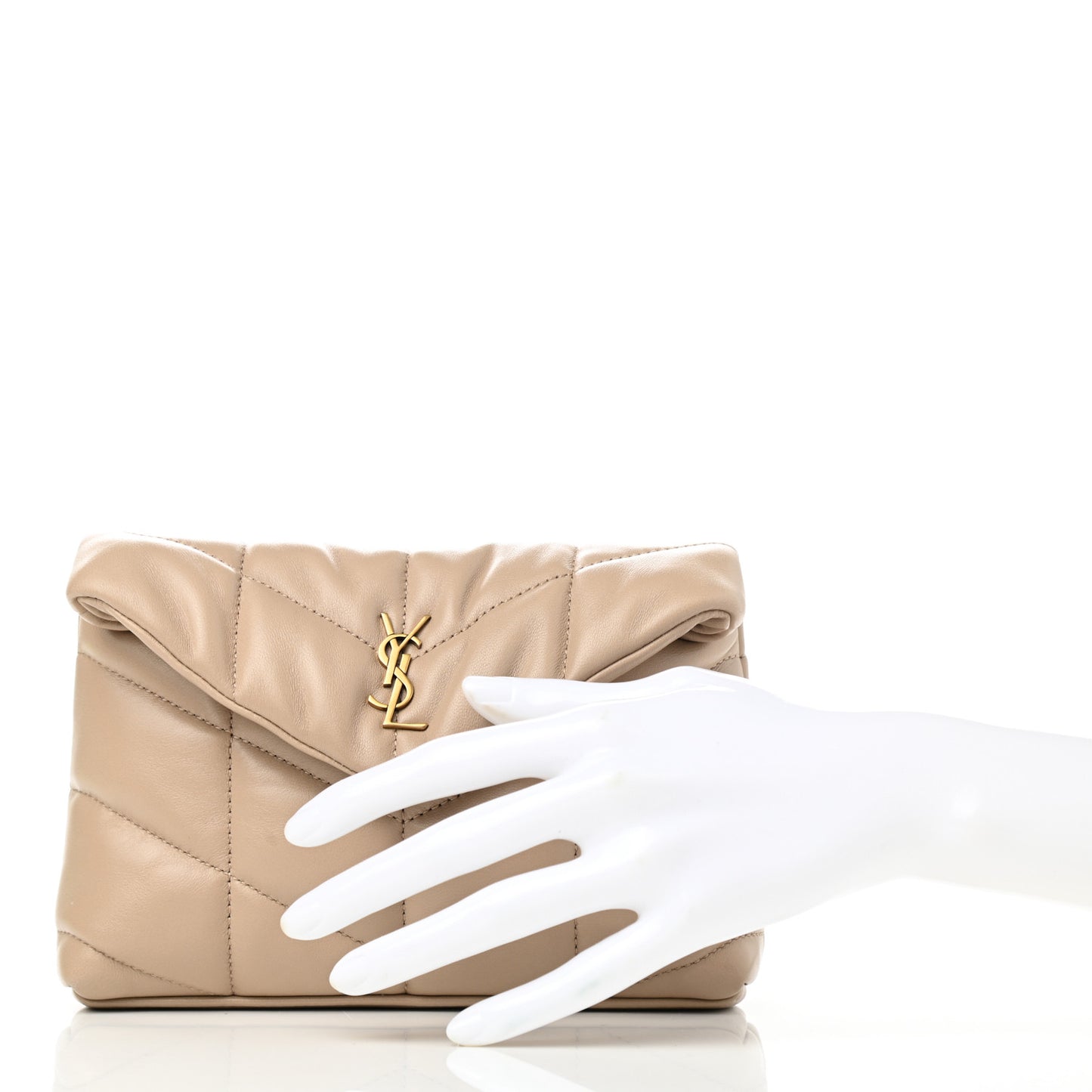 Lambskin Monogram Loulou Puffer Pouch Clutch Dark Beige