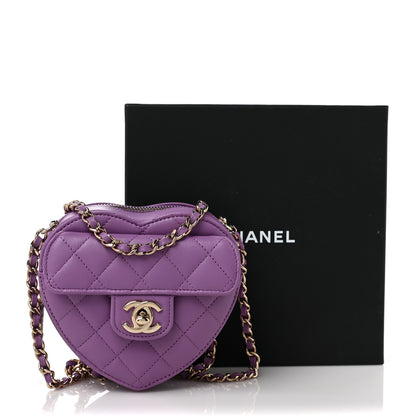Chanel Lambskin Quilted CC In Love Heart Clutch With Chain Purple 10 of 10