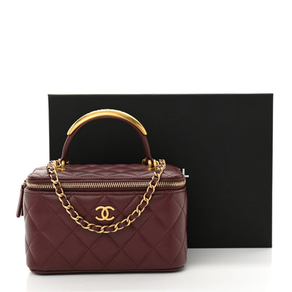 Chanel Lambskin Quilted Metal Small Top Handle Vanity Case With Chain Burgundy 11 of 11