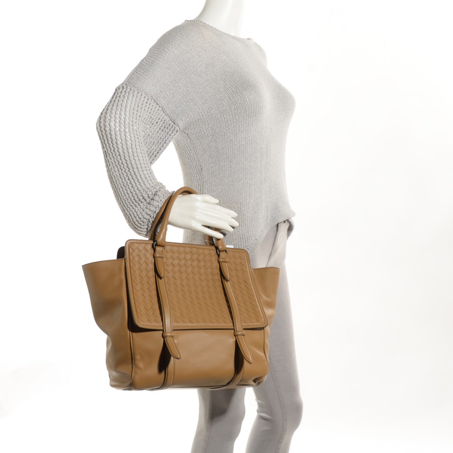 Nappa Intrecciato Large Monaco Bag Camel