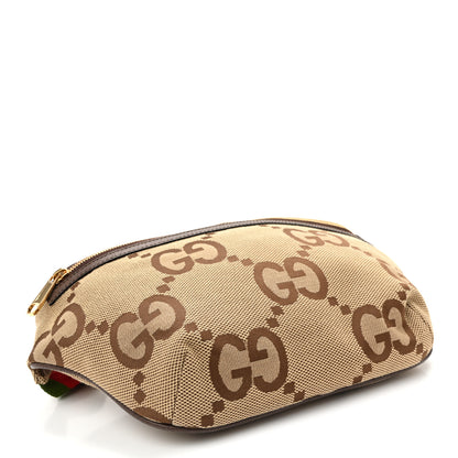 Gucci Monogram Jumbo GG Textured Dollar Calfskin Web Belt Bag Camel Ebony New Acero 4 of 10