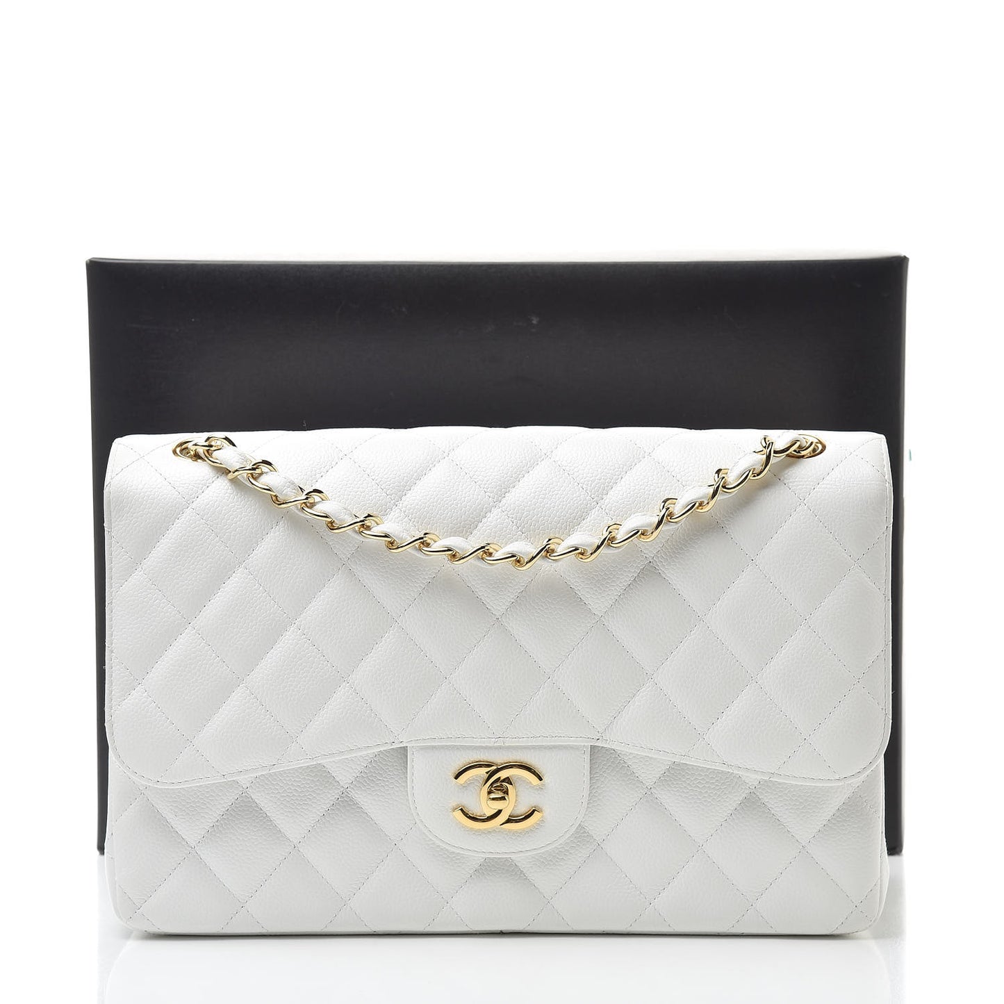 Caviar Quilted Jumbo Double Flap White