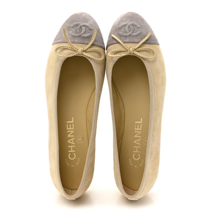Chanel Suede Cap Toe CC Ballerina Flats 36.5 Light Yellow Gray 2 of 9
