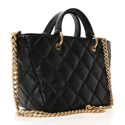 Chanel Lambskin Quilted Small Top Handle Shopping Bag Black 3 of 10