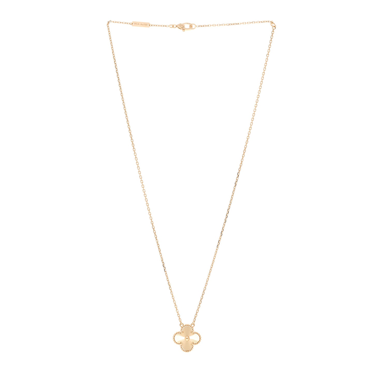 18K Yellow Gold Guilloche Vintage Alhambra Pendant Necklace