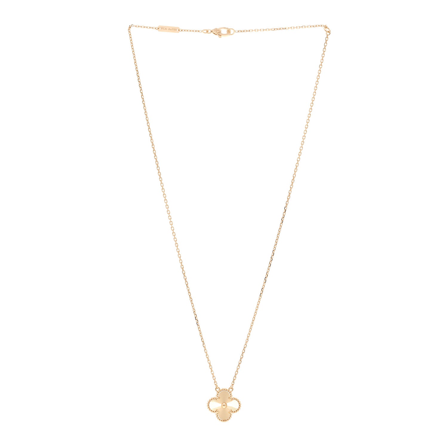 Van Cleef & Arpels 18K Yellow Gold Guilloche Vintage Alhambra Pendant Necklace 3 of 6