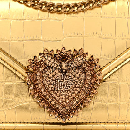 Dolce & Gabbana Metallic Calfskin Crocodile Embossed Devotion Envelope Top Handle Bag Gold 7 of 10