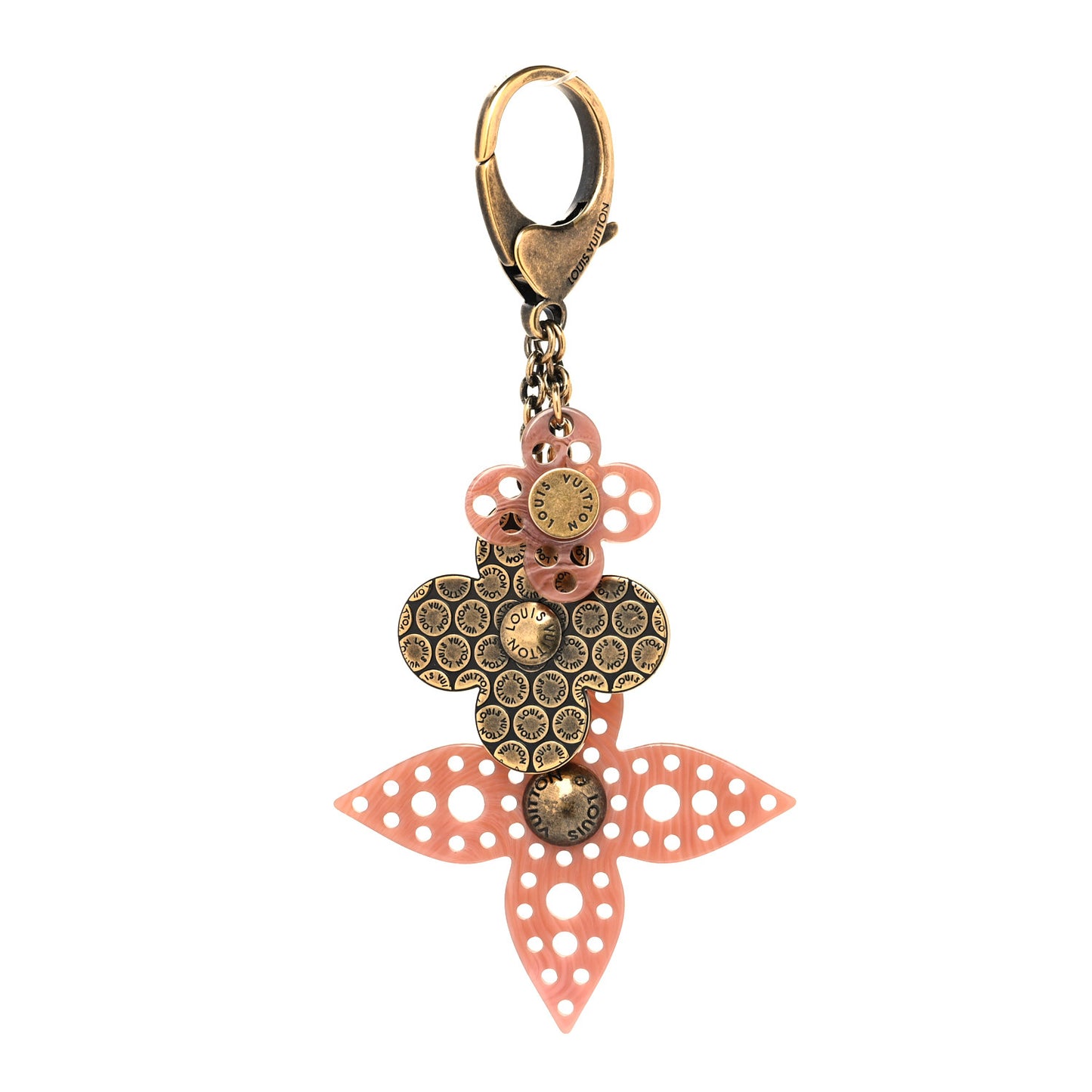 Antiqued Brass Resin Rock Flower Bag Charm