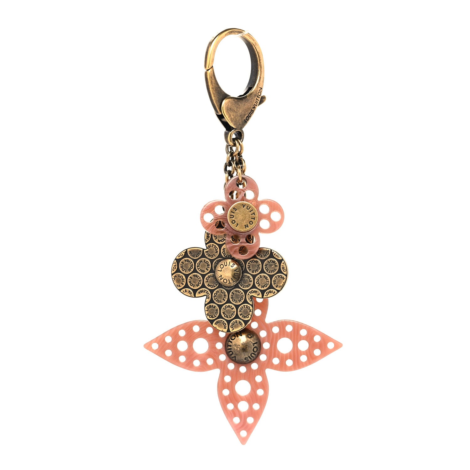 Louis Vuitton Antiqued Brass Resin Rock Flower Bag Charm 1 of 4