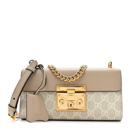 Gucci GG Supreme Monogram Calfskin Mini Padlock Shoulder Bag Beige Mystic White Oatmeal 1 of 11