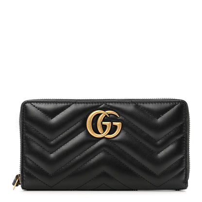 Gucci Calfskin Matelasse GG Marmont Zip Around Wallet Black 1 of 9