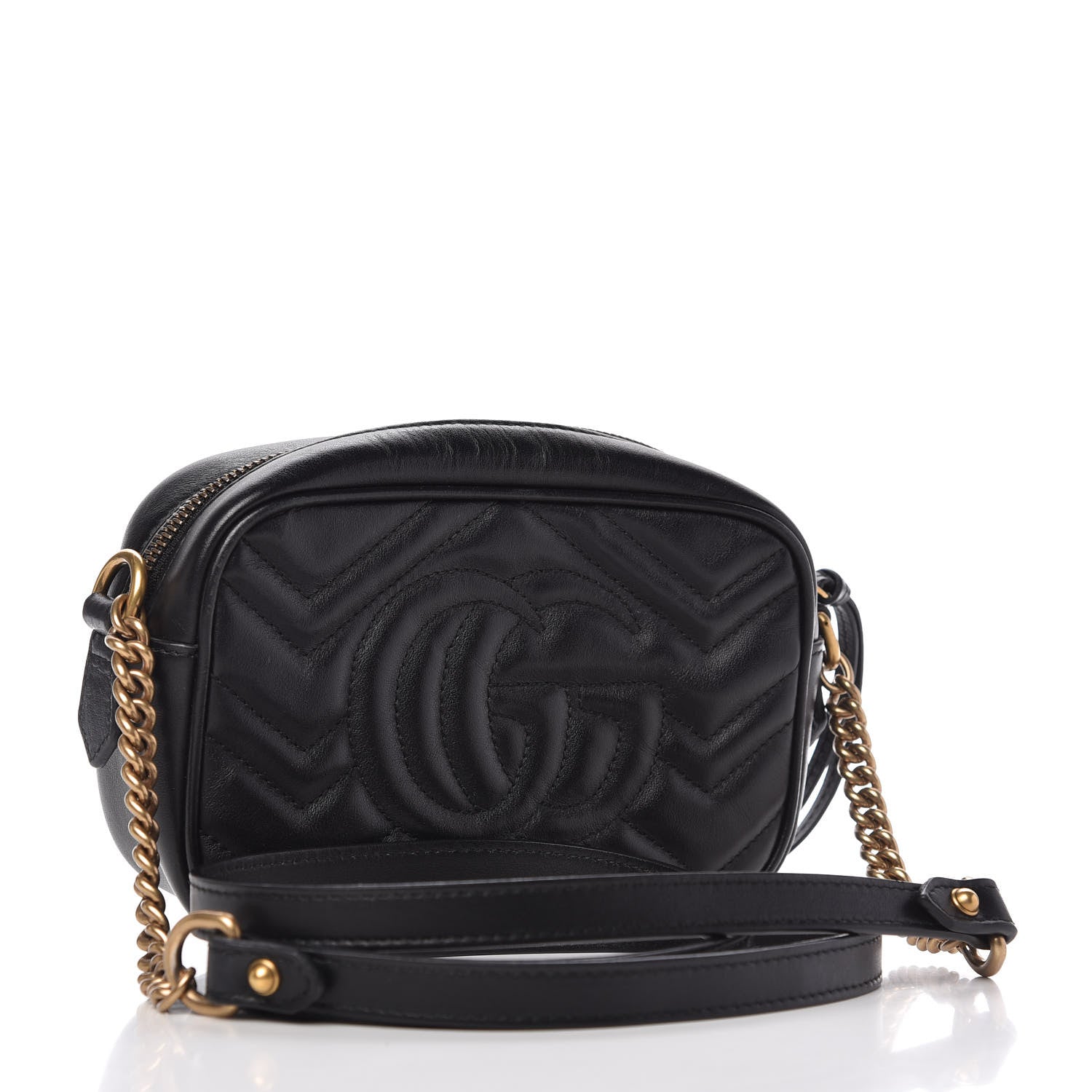 Gucci Calfskin Matelasse Mini GG Marmont Chain Shoulder Bag Black 3 of 11
