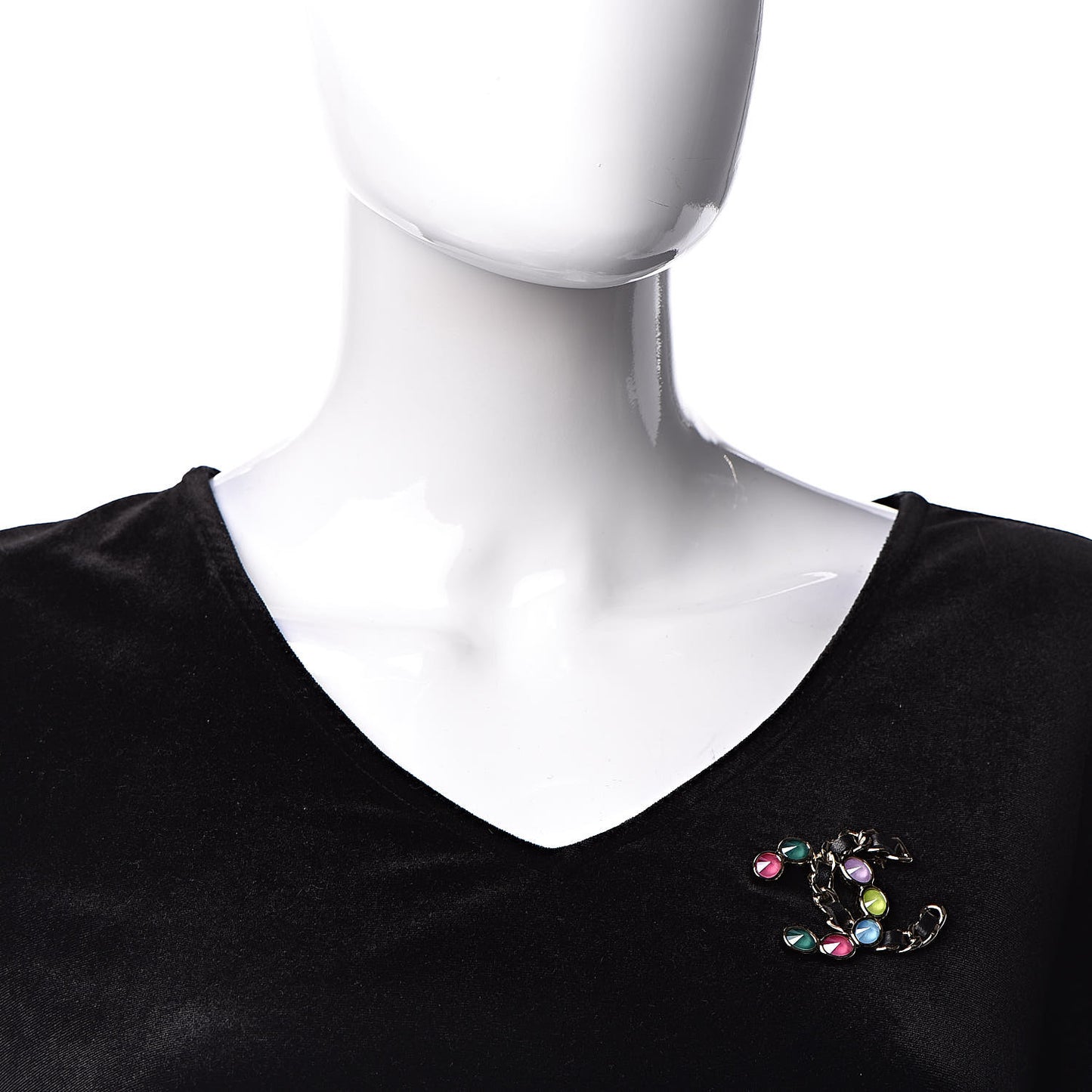 Lambskin Beads CC Brooch Black Multicolor