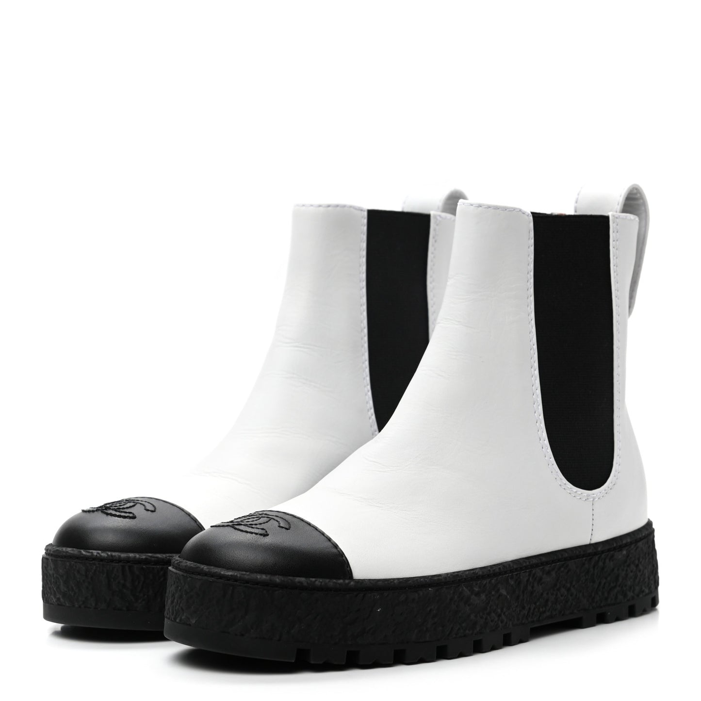 Calfskin Cap Toe CC Ankle Boots 36 White Black