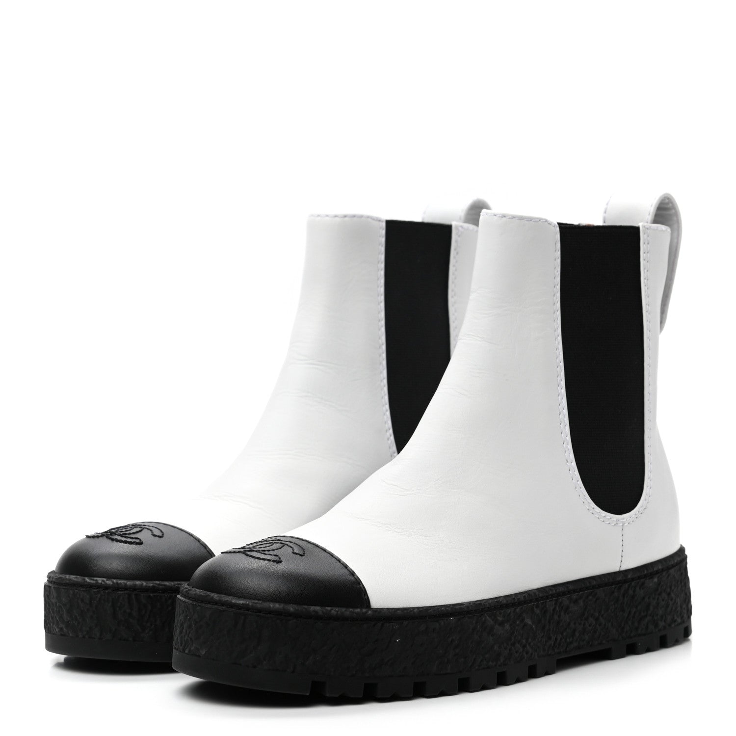 Chanel Calfskin Cap Toe CC Ankle Boots 36 White Black 3 of 9