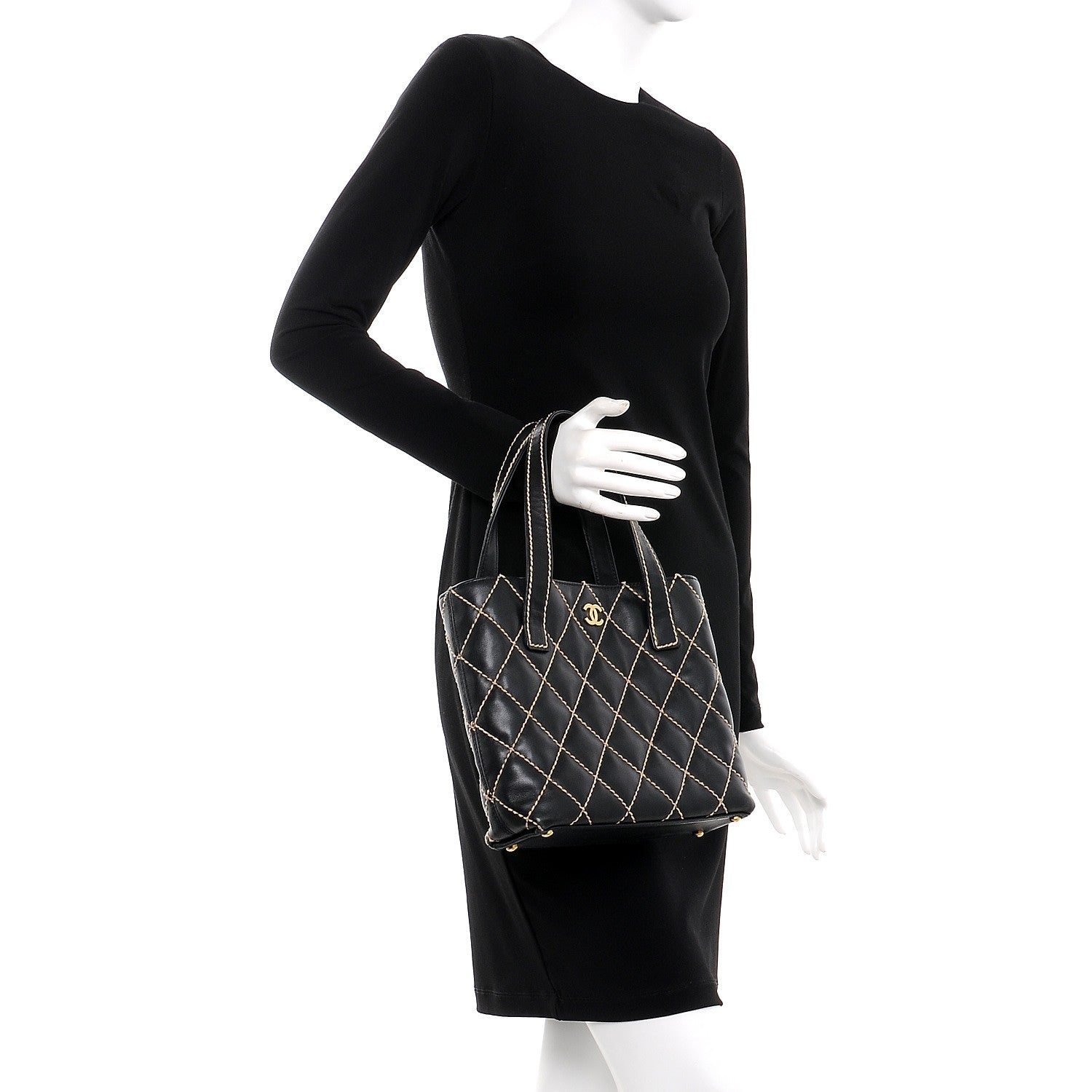 Chanel Calfskin Contrast Stitch Surpique Tote Black 2 of 7