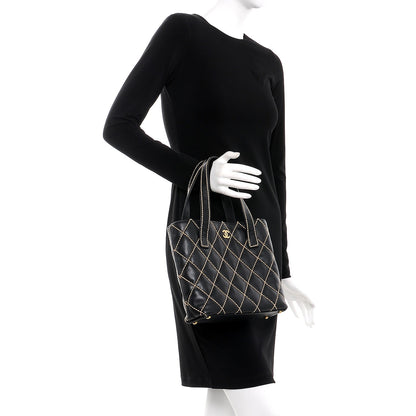 Chanel Calfskin Contrast Stitch Surpique Tote Black 2 of 7