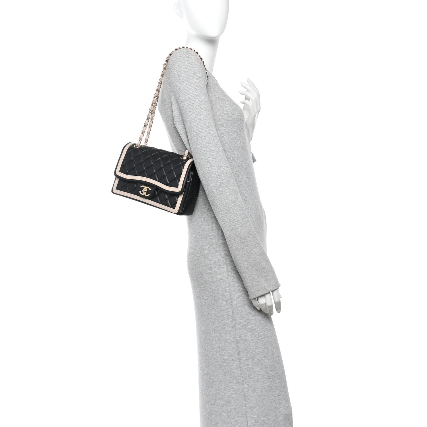 Chanel Lambskin Quilted Bicolor Flap Black Beige 2 of 10