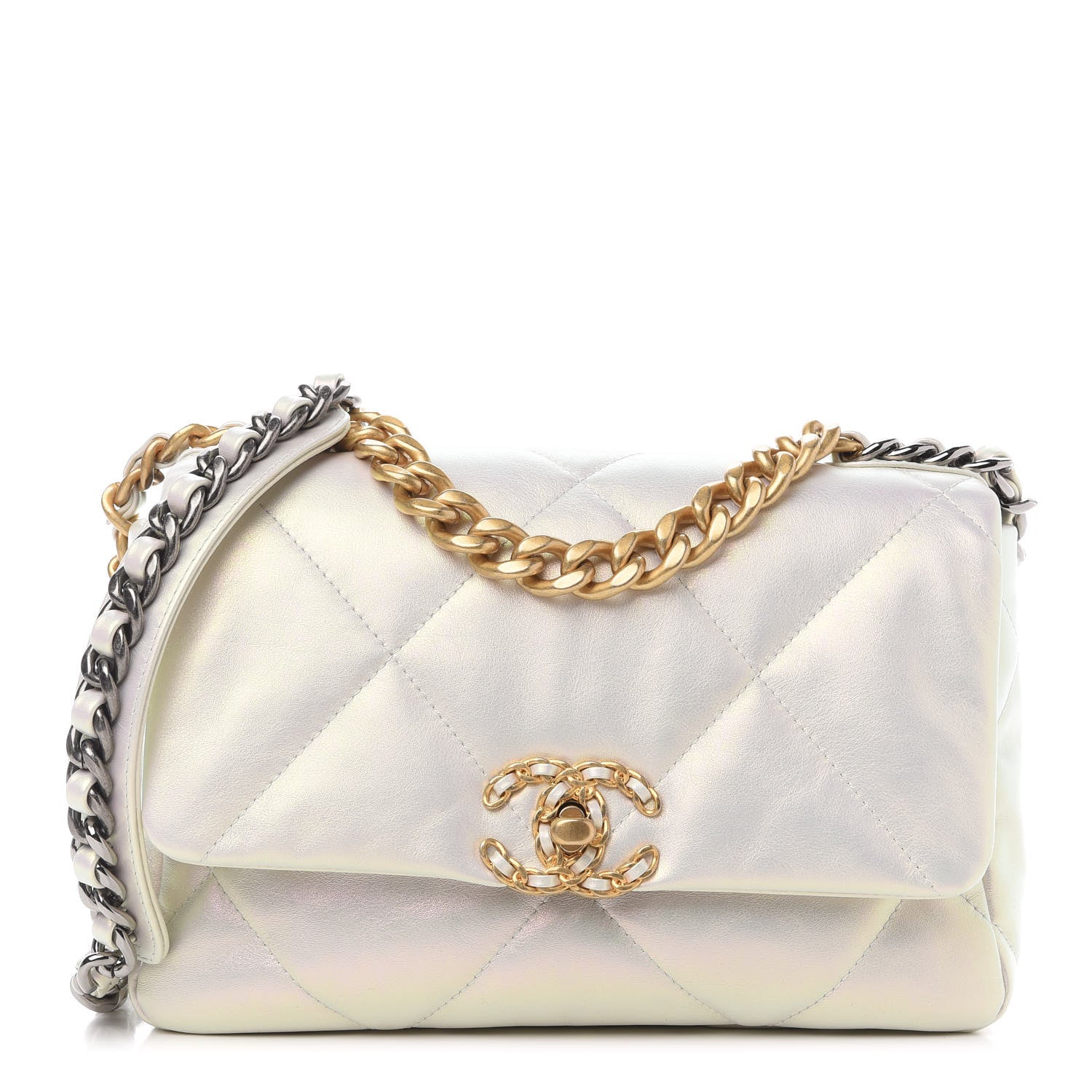 Chanel Iridescent Calfskin Quilted Medium Chanel 19 Flap White 1 of 9