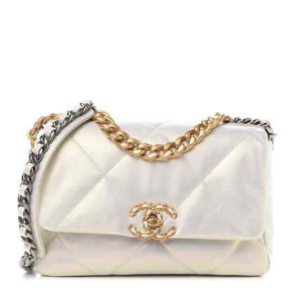 Chanel Iridescent Calfskin Quilted Medium Chanel 19 Flap White 1 of 9