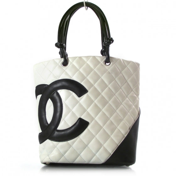 Chanel Calfskin Quilted Medium Cambon Tote White Black 1 of 12