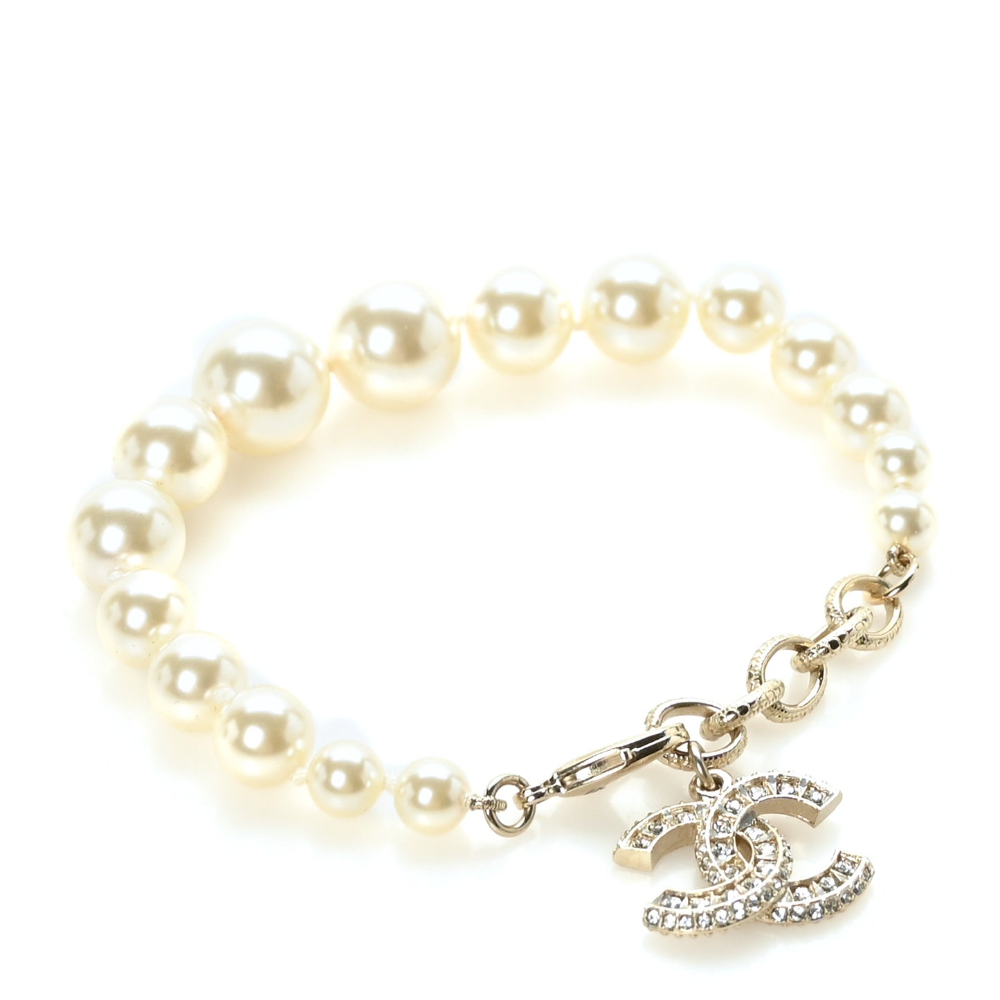 Graduated Pearl Crystal CC Bracelet Gold