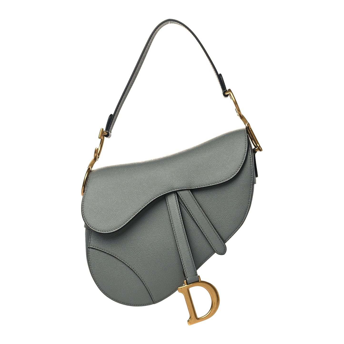 Grained Calfskin Saddle Bag Grey Stone