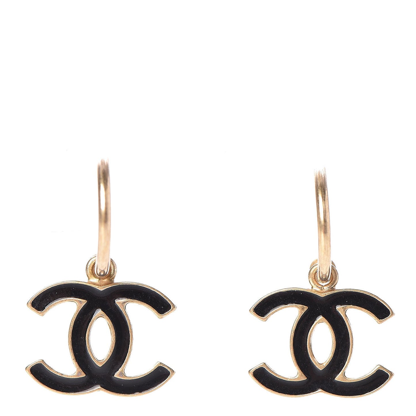 Enamel CC Dangle Earrings Gold Black