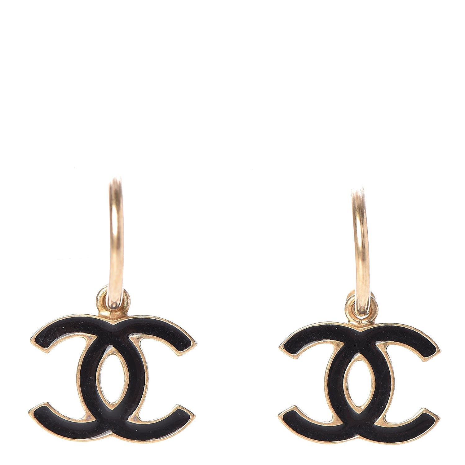 Chanel Enamel CC Dangle Earrings Gold Black 1 of 5