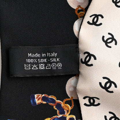Chanel Silk Pearl CC Chain Slim Bandeau Scarf Dark Grey Blue Ecru 4 of 4