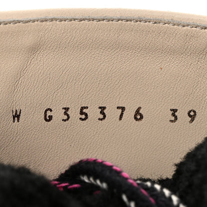 Chanel Calfskin Shearling CC Lace Up Boots 39 Black White 7 of 12