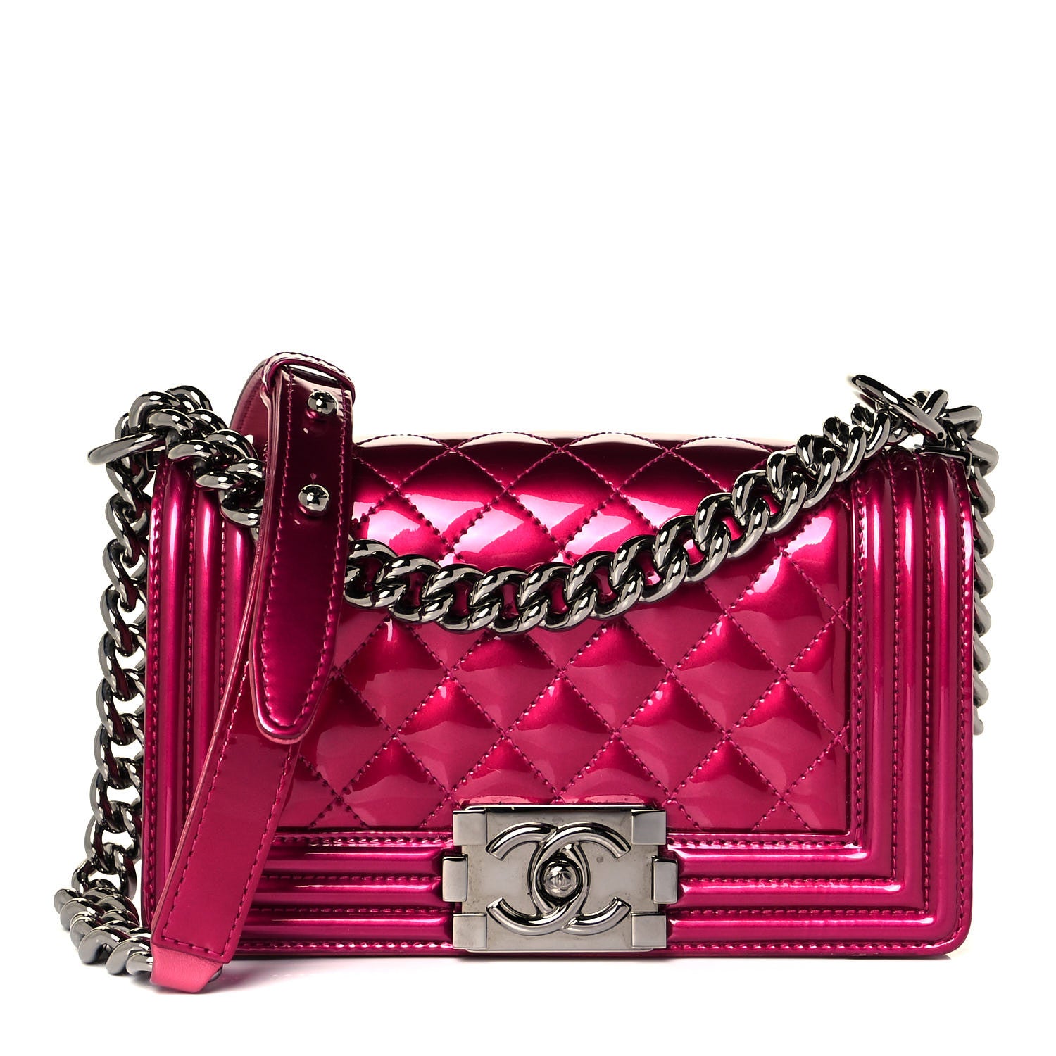 Chanel Metallic Patent Calfskin Quilted Small Boy Flap Pink 1 of 14