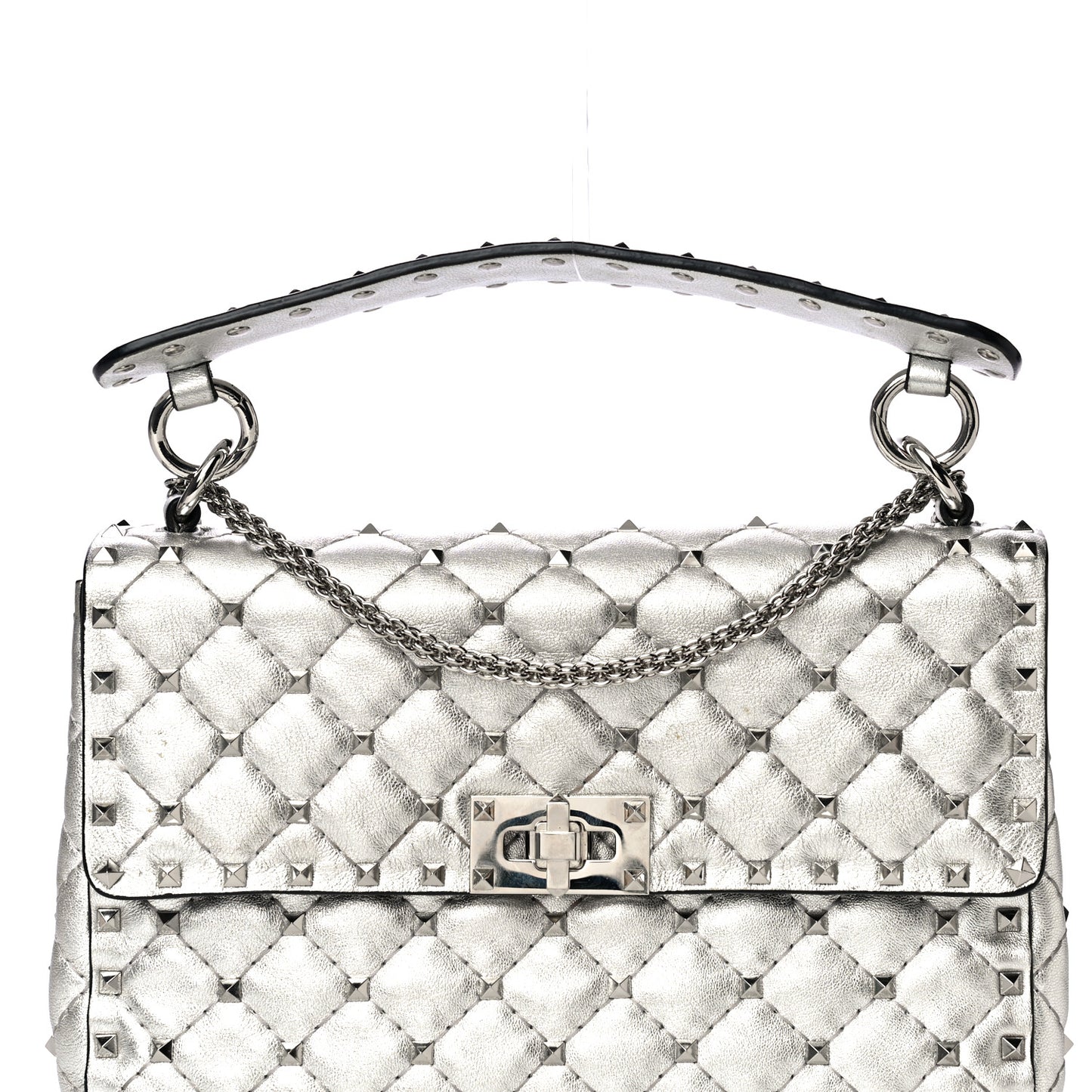 Metallic Nappa Medium Rockstud Spike Shoulder Bag Silver