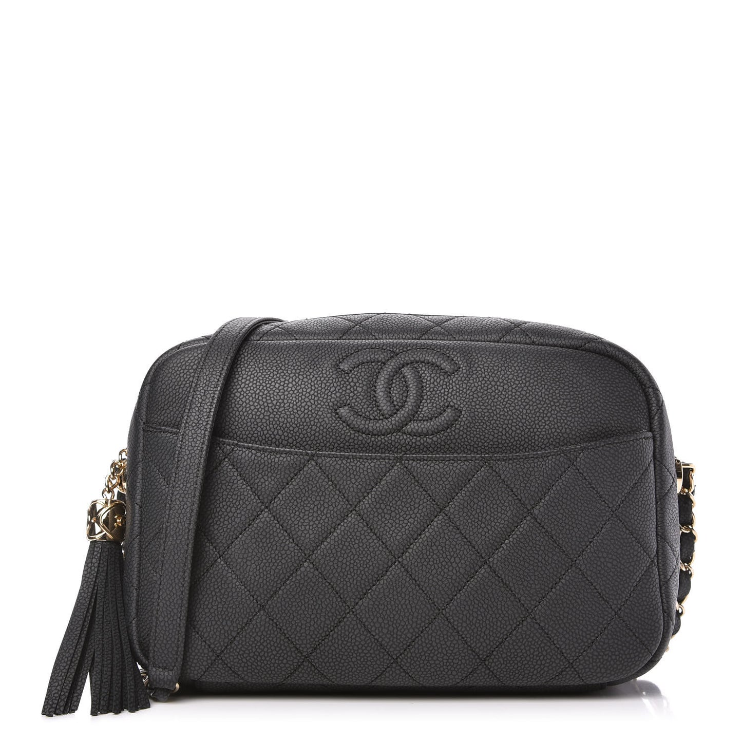 Caviar Quilted Medium Coco Tassel Camera Case Black