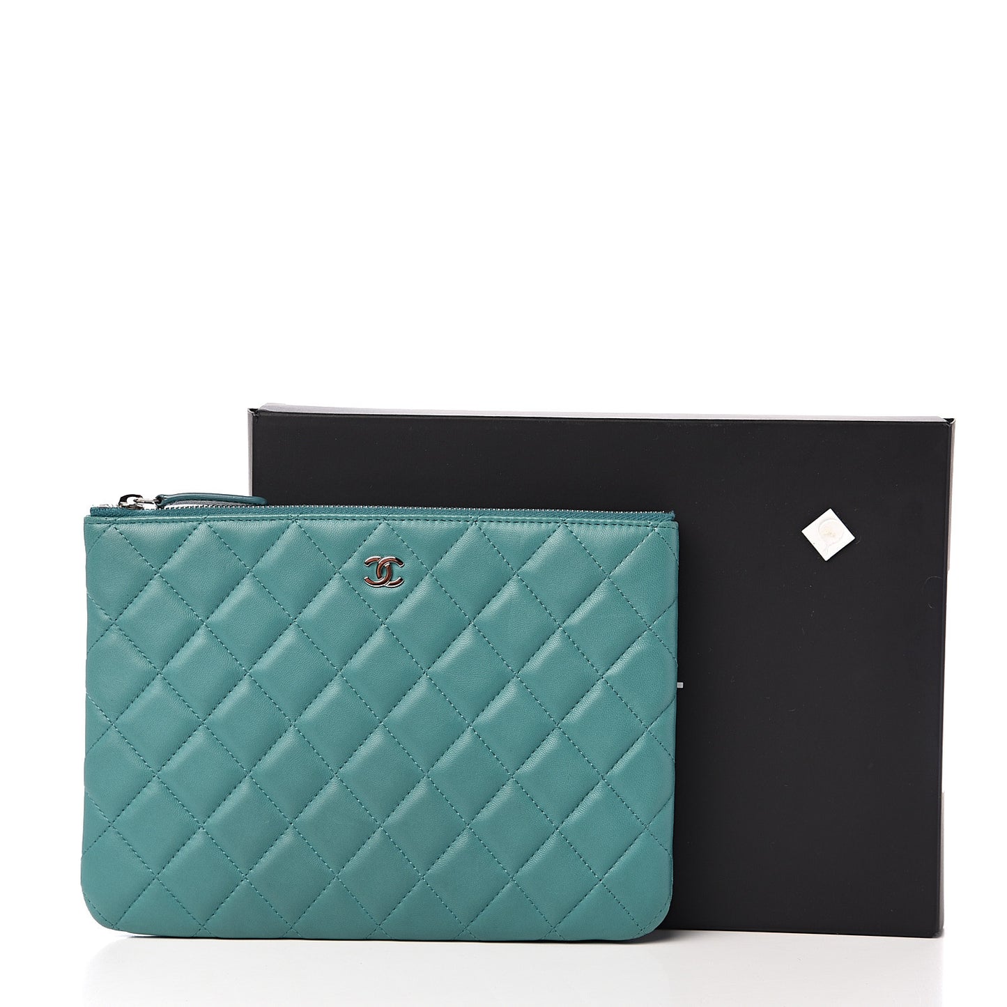 Lambskin Quilted Medium Cosmetic Case Turquoise