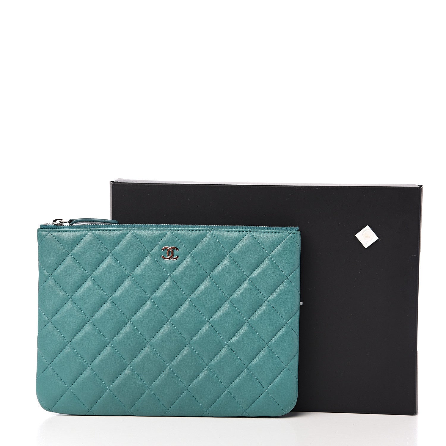 Chanel Lambskin Quilted Medium Cosmetic Case Turquoise 7 of 7