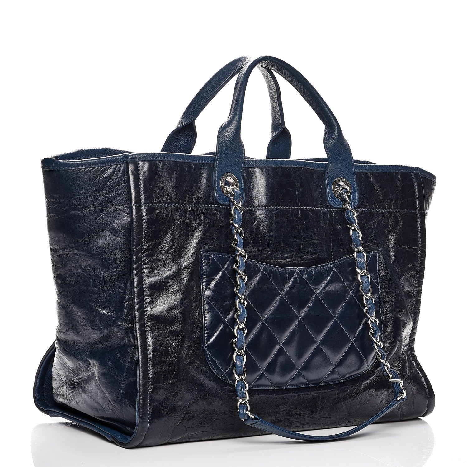 Chanel Glazed Calfskin Large Deauville Tote Blue 4 of 11