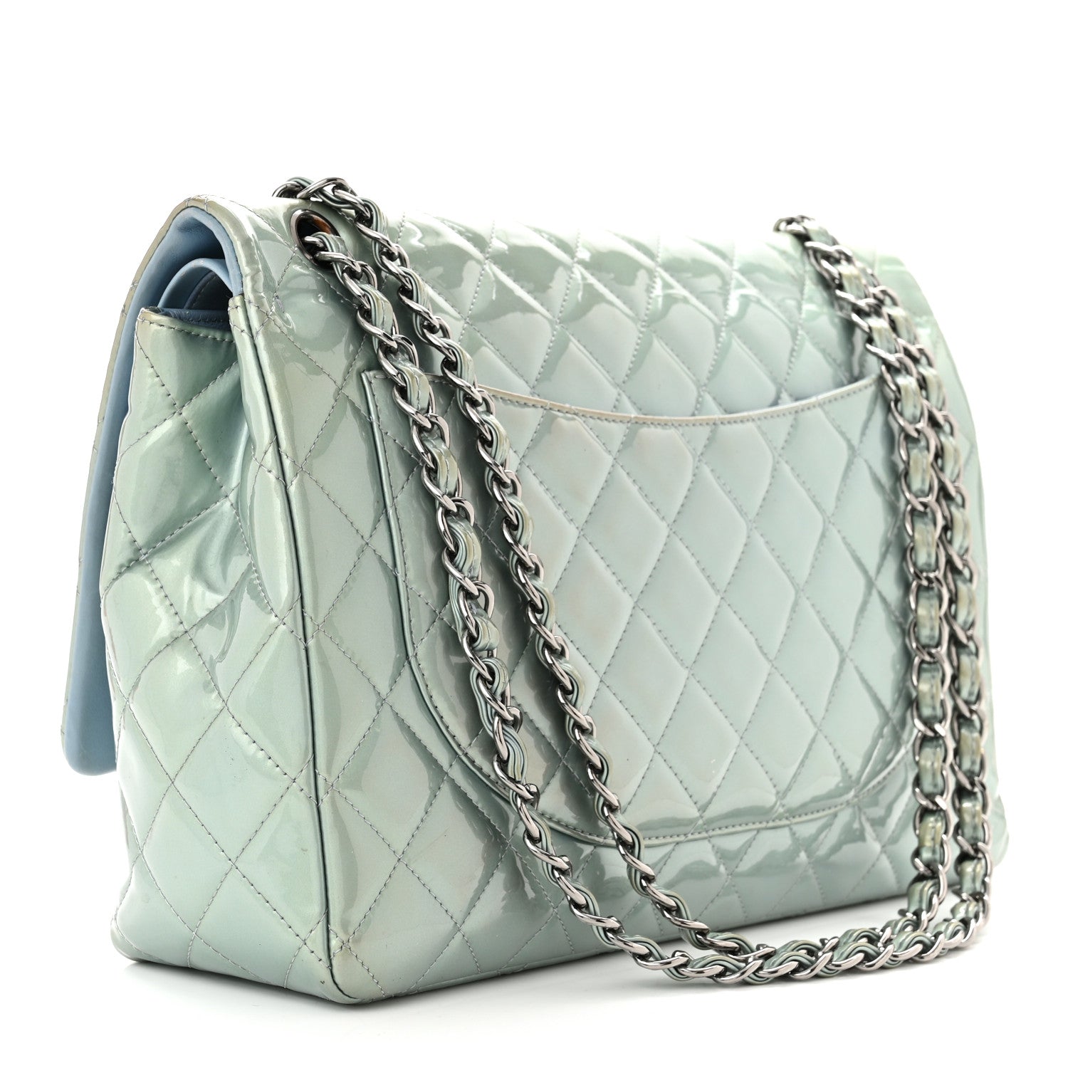 Chanel Patent Quilted Maxi Double Flap Light Blue 3 of 16