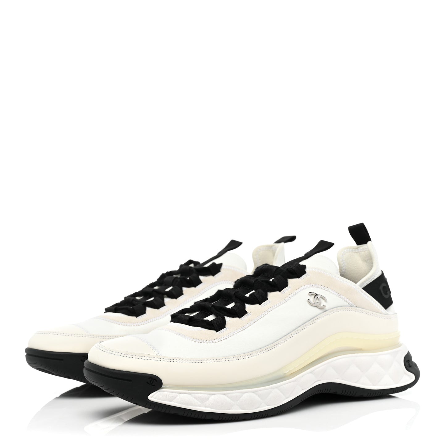 Velvet Calfskin Mixed Fibers Mens CC Sneakers 46 Ivory Black